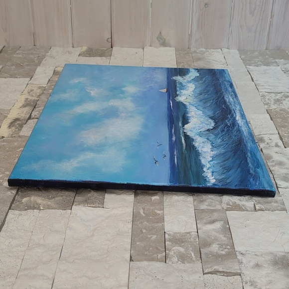 Ocean Waves Canvas Art, Original Acrylic Painting On Canvas 24X18 Coastal Beach - Picture 8 of 10
